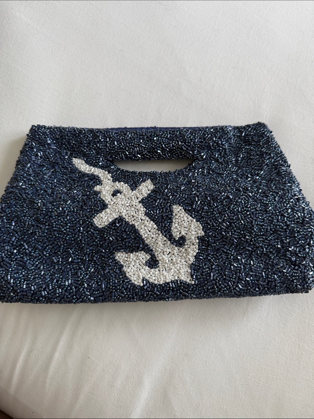 Moyna Navy Beaded Clutch with White Anchor